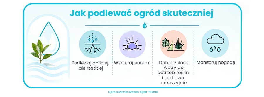 Infografika przedstawiająca oszczędność wody i kontrolę nawadniania